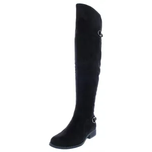 Adarra Womens Buckle Stacked Heel Over-The-Knee Boots