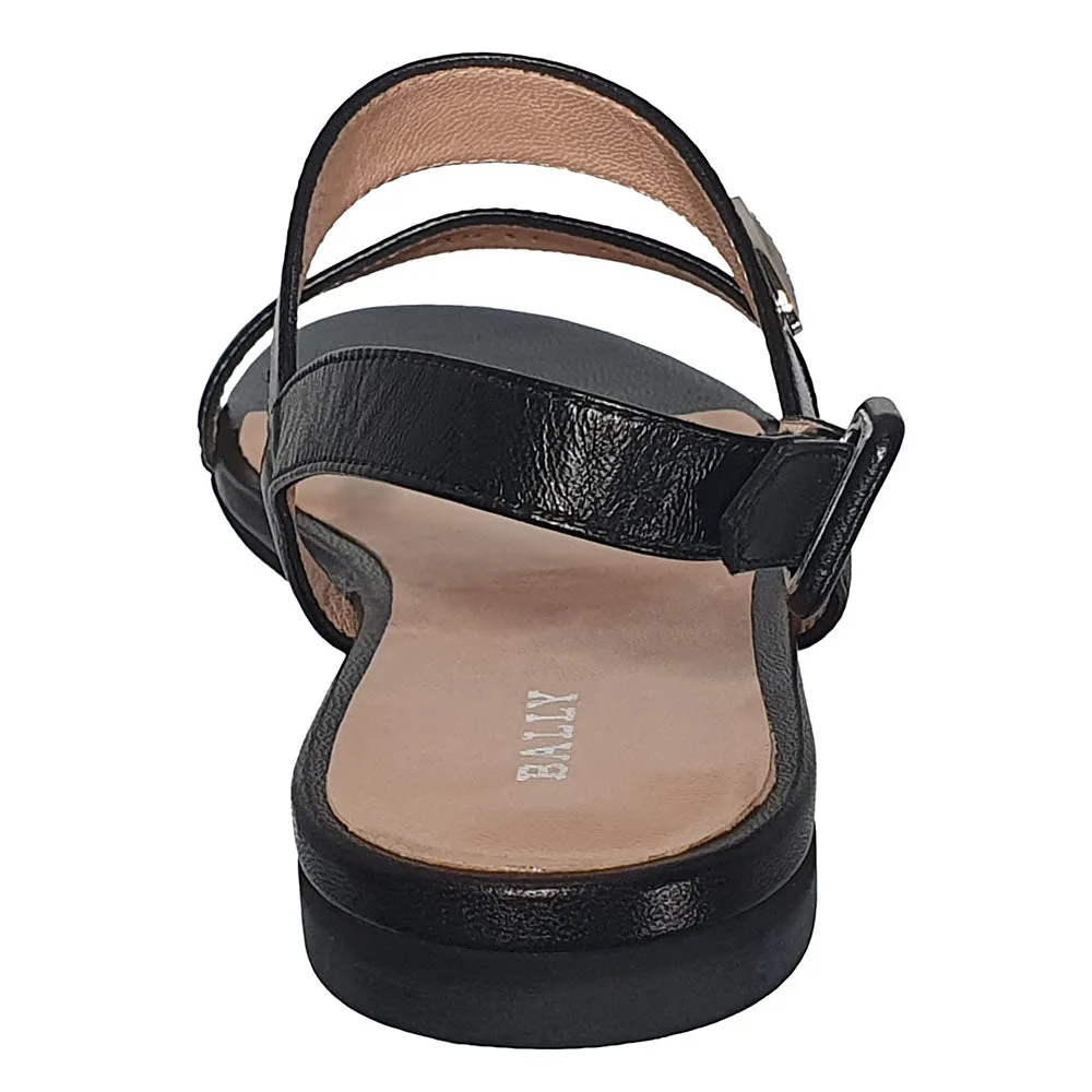 Bally Carlas 6234087 Women's Black Lamb Leather Flat Sandals