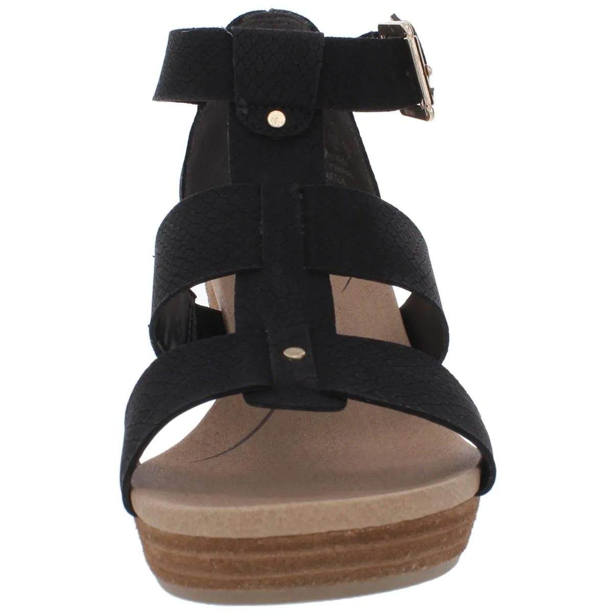 Barton Womens Faux Leather Snake Print Wedge Sandals