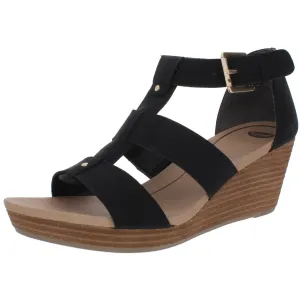 Barton Womens Faux Leather Snake Print Wedge Sandals
