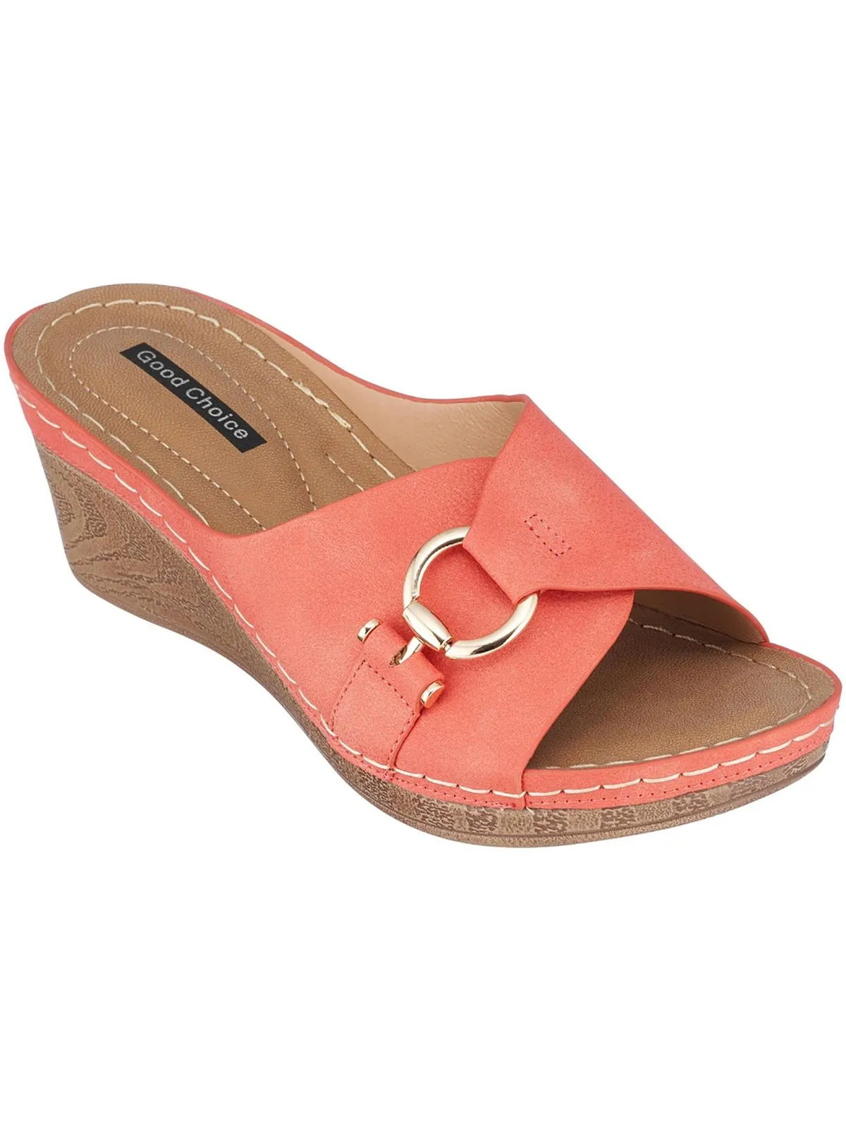 Bay Womens Faux Leather Slip On Wedge Sandals