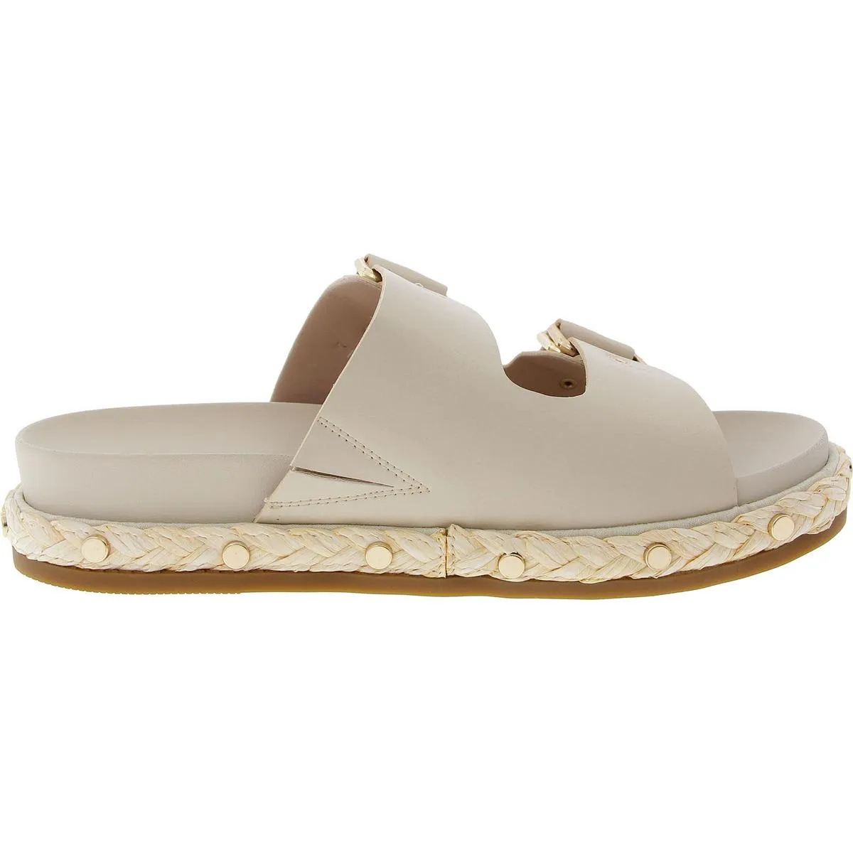Bindie  Womens Studded Faux Leather Slide Sandals