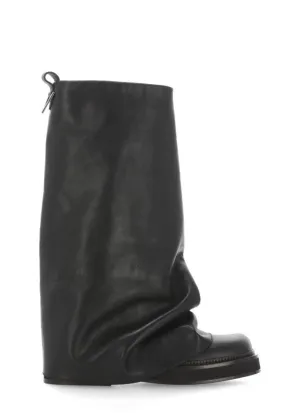 Black Smooth Leather Combat Robin Boots