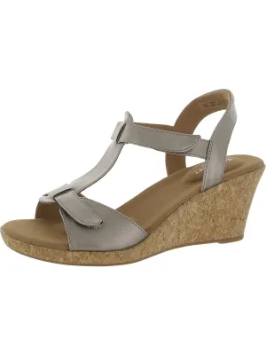 BLANCA T STRAP Womens Faux Leather Open Toe Wedge Sandals
