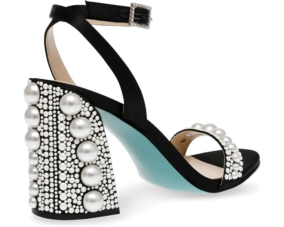 Blue by Betsey Johnson Lexi Sandals Women's US 9 Black Pearls Block Heel ZPO1797