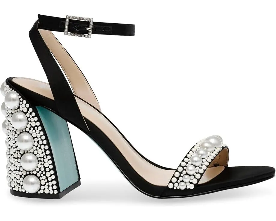 Blue by Betsey Johnson Lexi Sandals Women's US 9 Black Pearls Block Heel ZPO1797