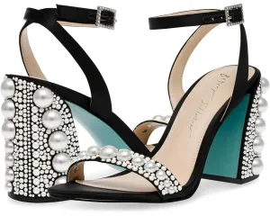 Blue by Betsey Johnson Lexi Sandals Women's US 9 Black Pearls Block Heel ZPO1797