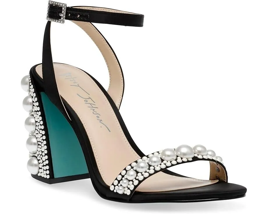 Blue by Betsey Johnson Lexi Sandals Women's US 9 Black Pearls Block Heel ZPO1797