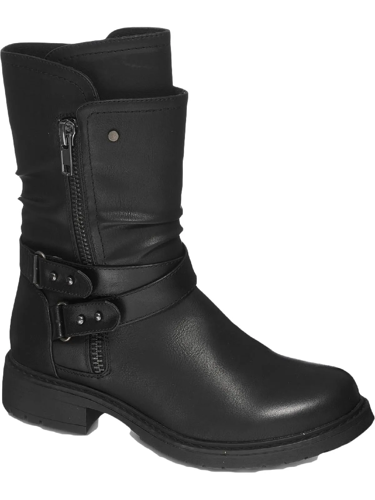 Brandy Womens Ruched Faux Leather Mid-Calf Boots