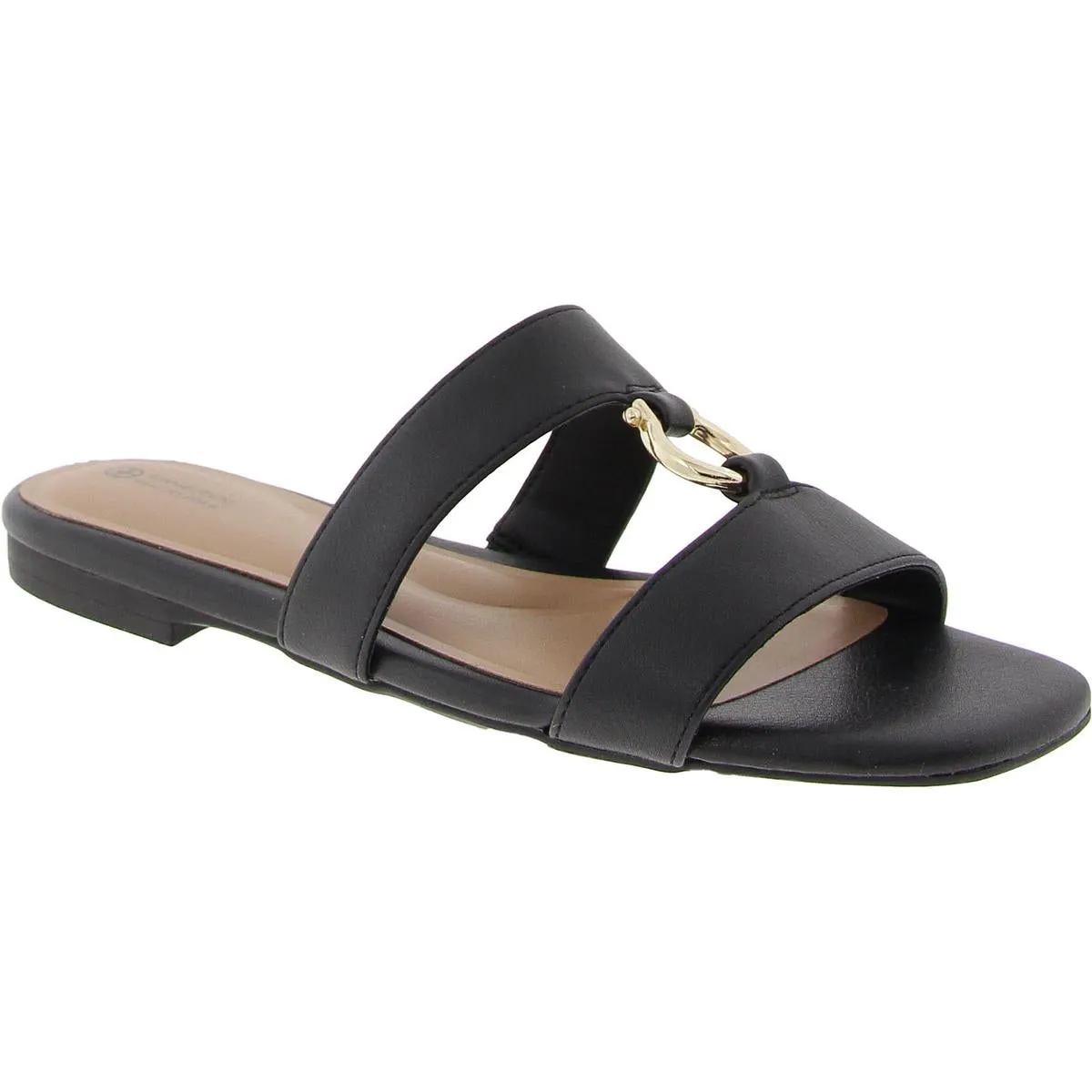 Caitlynn Womens Embellished Faux Leather Slide Sandals