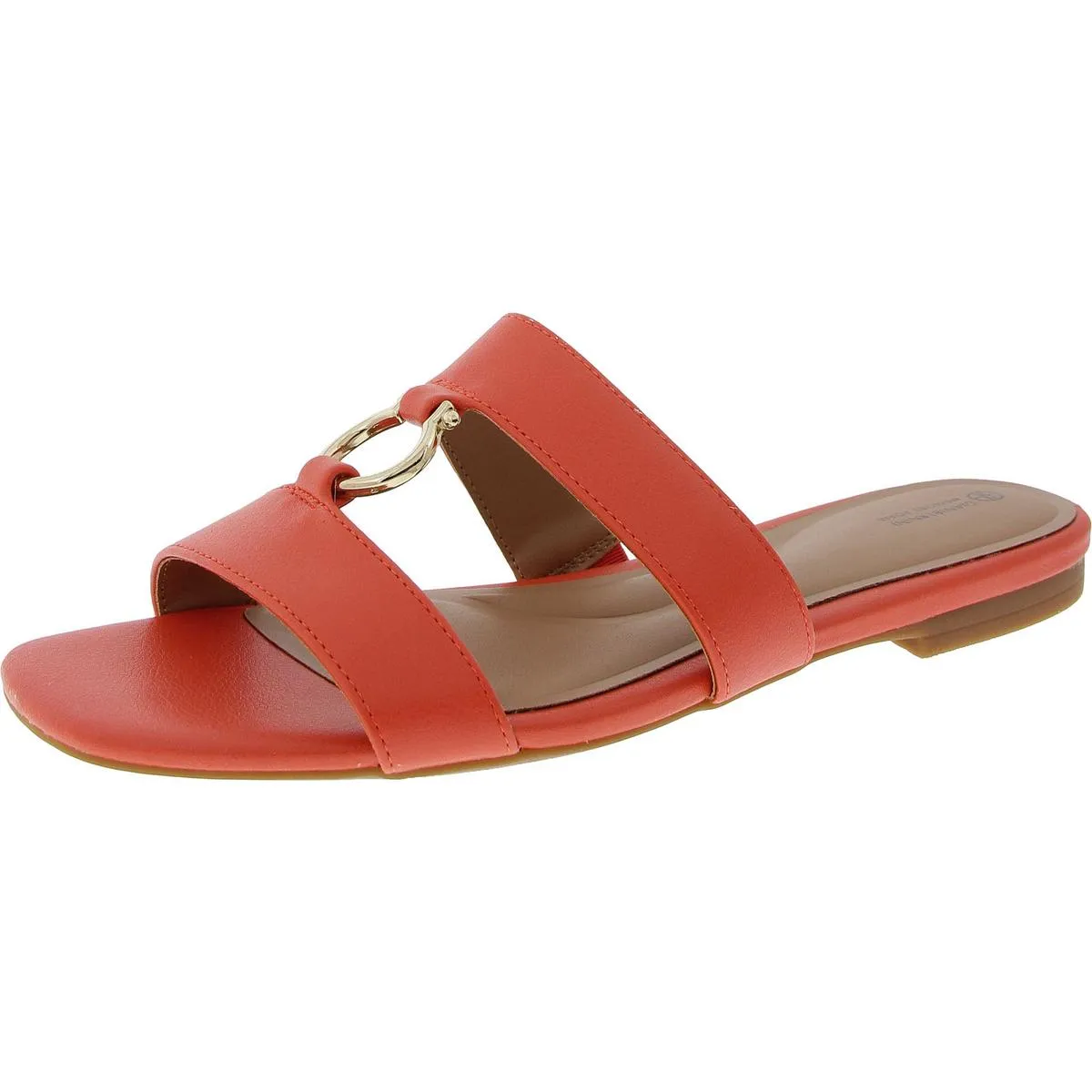 Caitlynn Womens Embellished Faux Leather Slide Sandals
