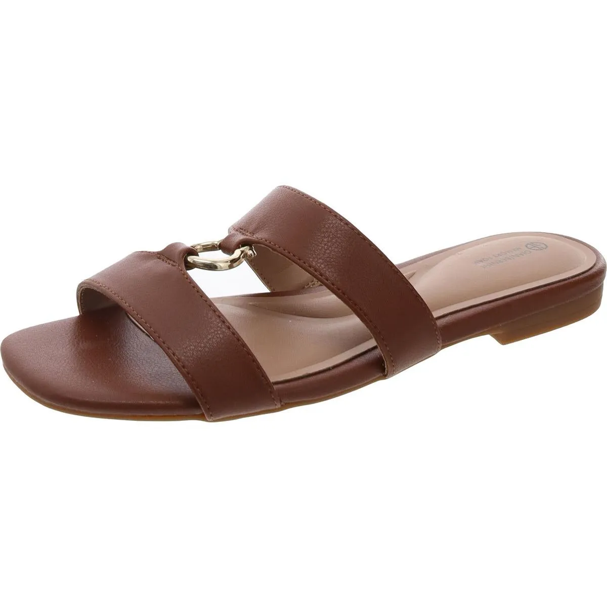 Caitlynn Womens Embellished Faux Leather Slide Sandals