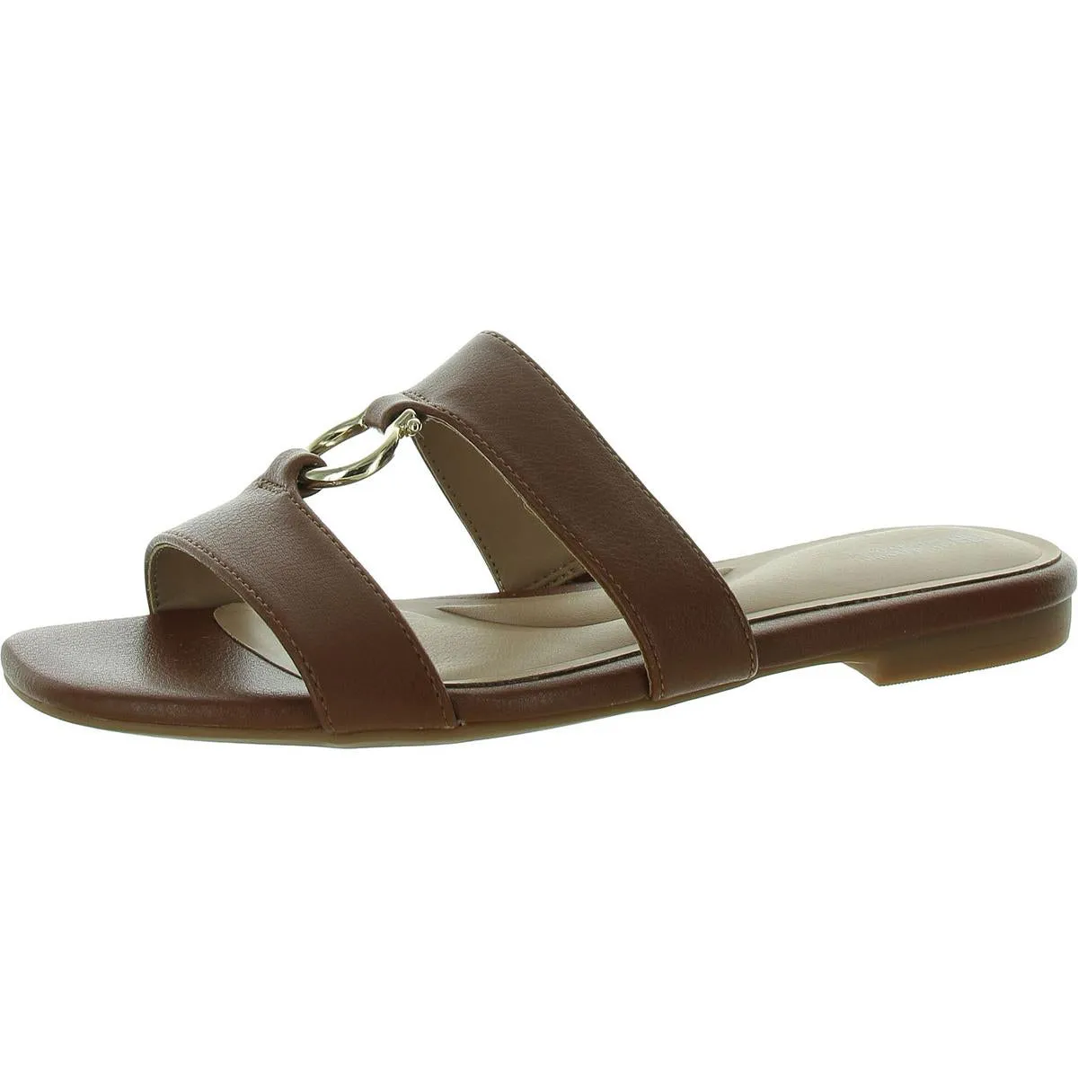 Caitlynn Womens Embellished Faux Leather Slide Sandals