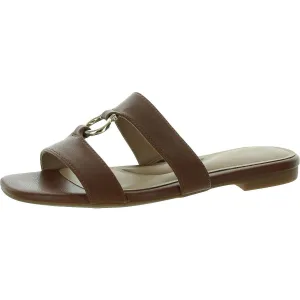 Caitlynn Womens Embellished Faux Leather Slide Sandals