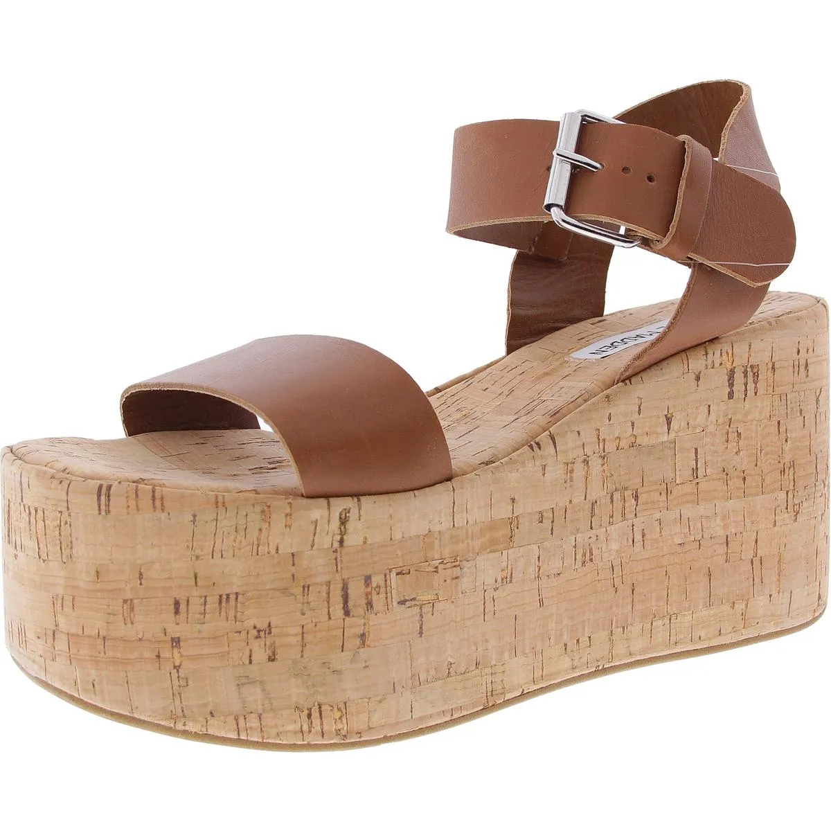 Caspian Womens Cork Leather Platform Sandals
