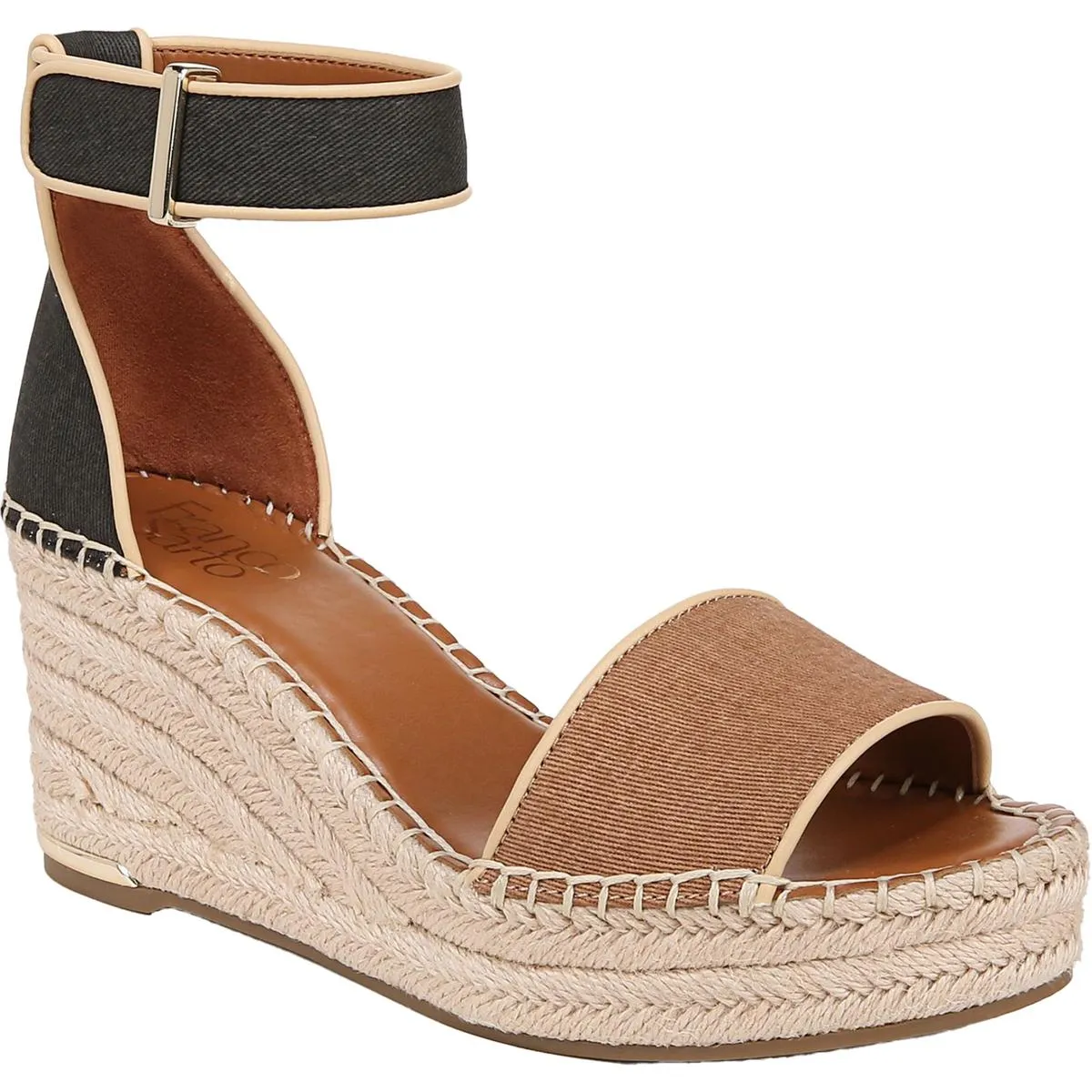 Clemens Womens Contrast Trim Canvas Wedge Sandals