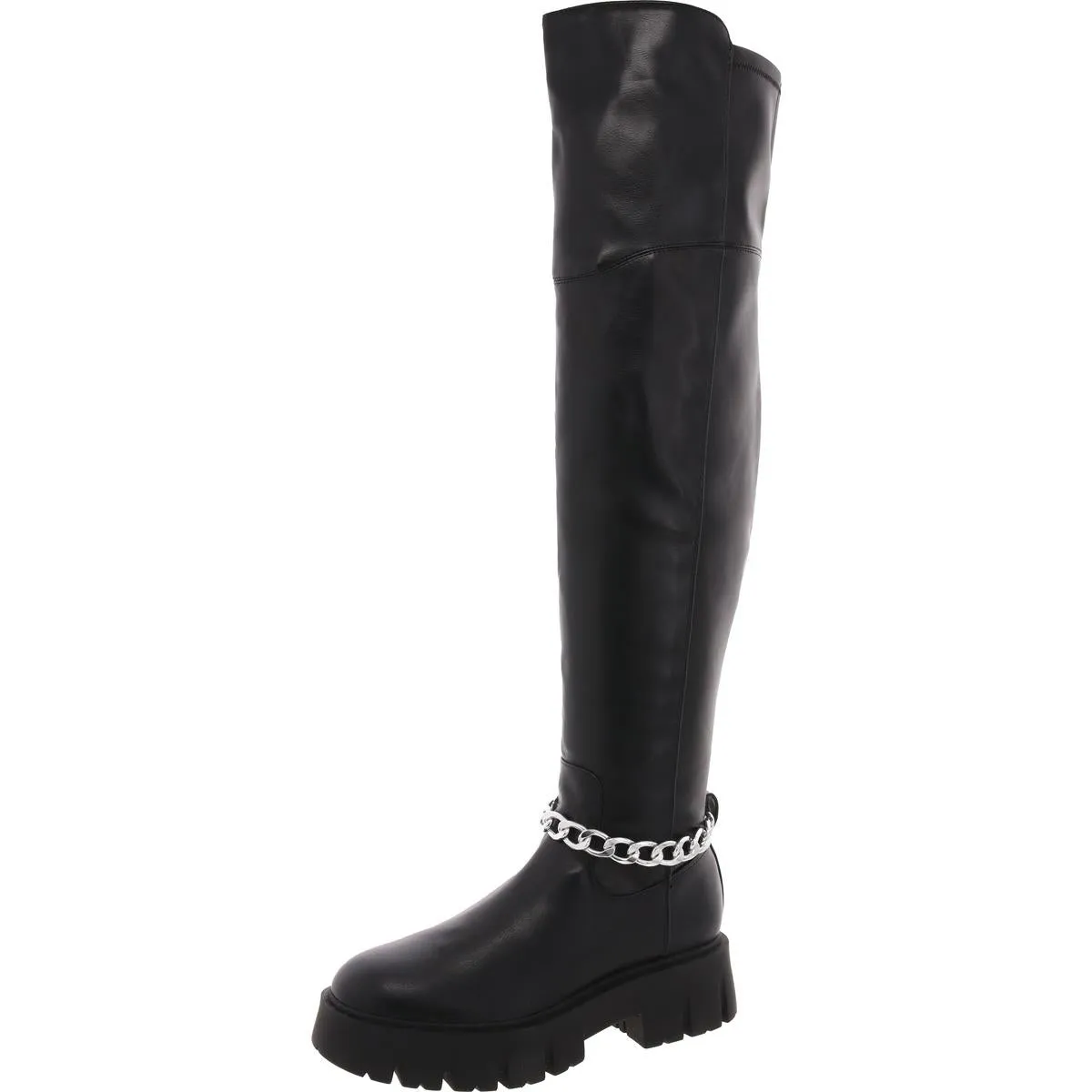 Coen Womens Chain Leather Knee-High Boots