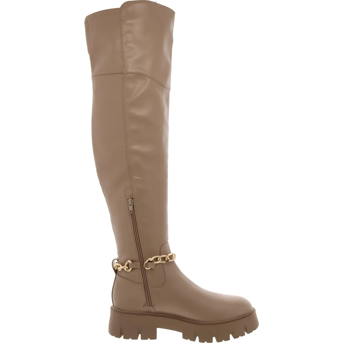 Coen Womens Chain Leather Knee-High Boots