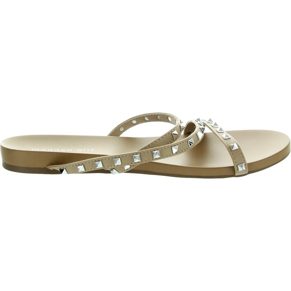 Conni Womens Studded Faux Leather Slide Sandals