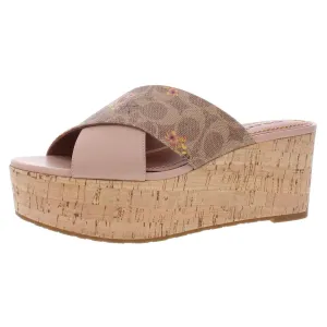 Cross Womens Faux Leather Embossed Wedge Sandals