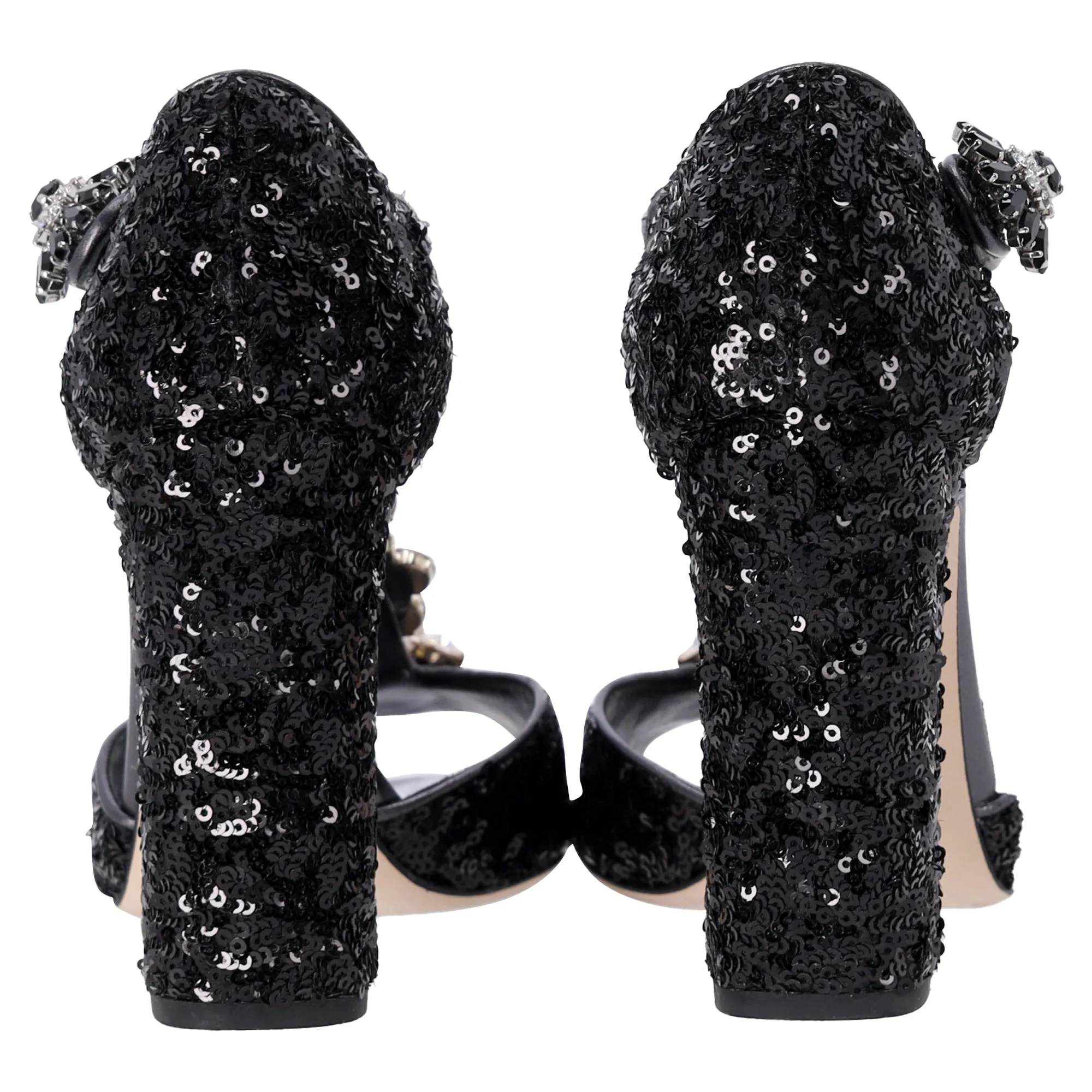 Dolce & Gabbana Embellished Peep-Toe Sandals in Black Sequin