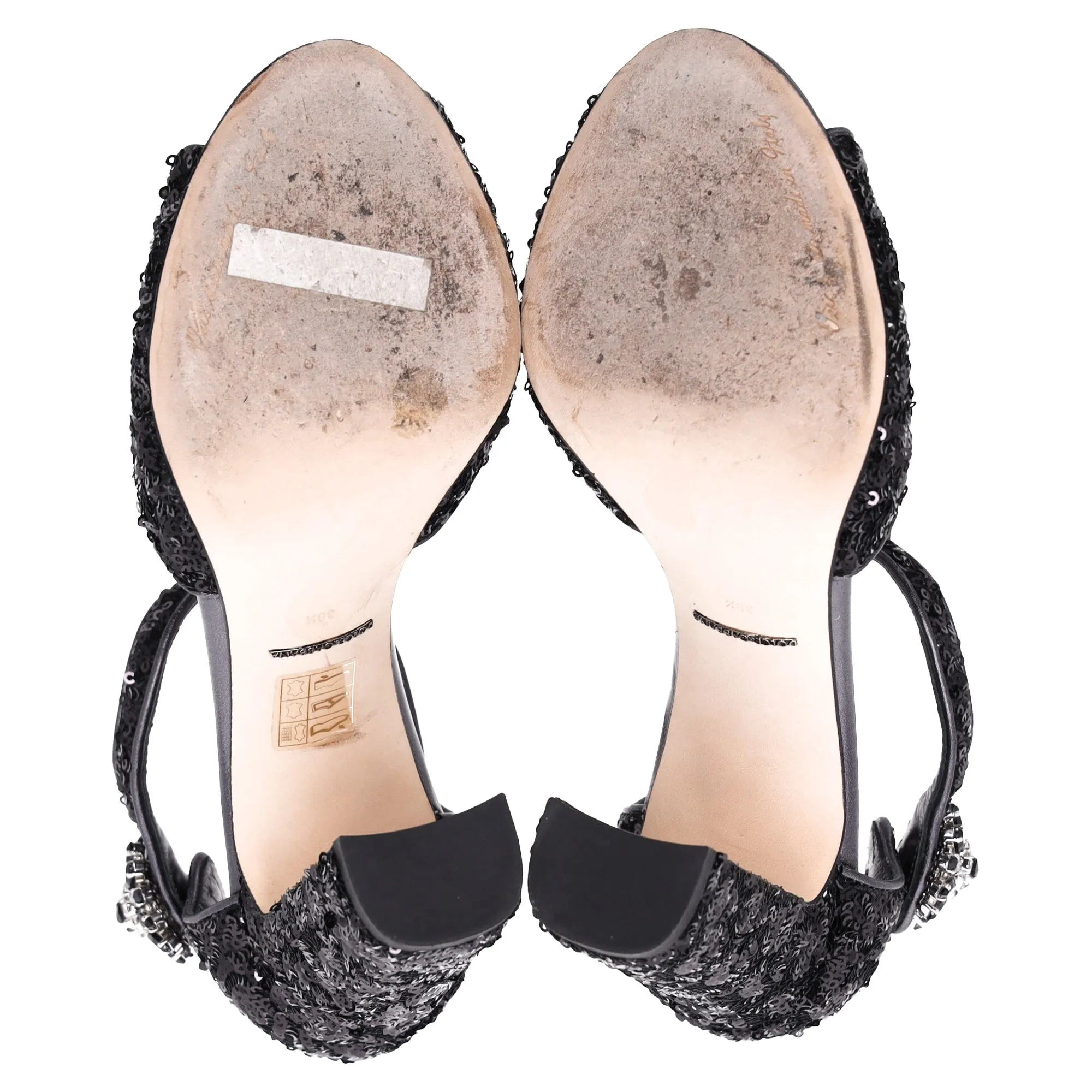 Dolce & Gabbana Embellished Peep-Toe Sandals in Black Sequin