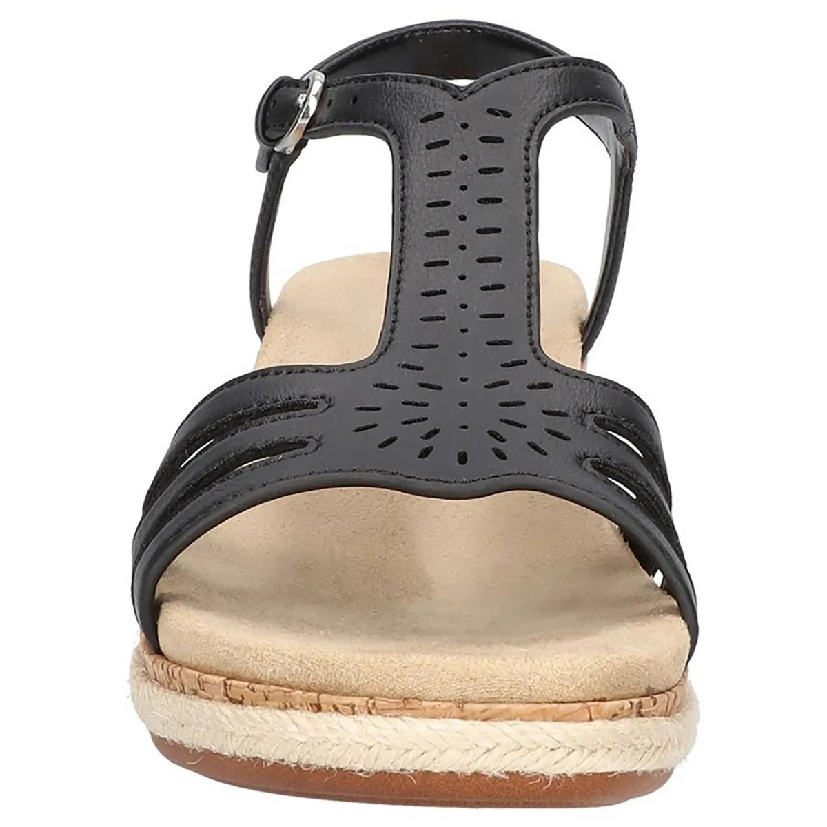 Dorinda Womens Faux Leather T-Strap Wedge Sandals