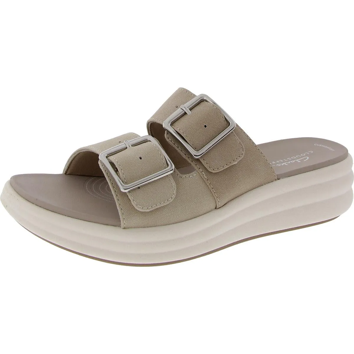 Drift Buckle Womens Cushioned Footbed Faux Leather Slide Sandals