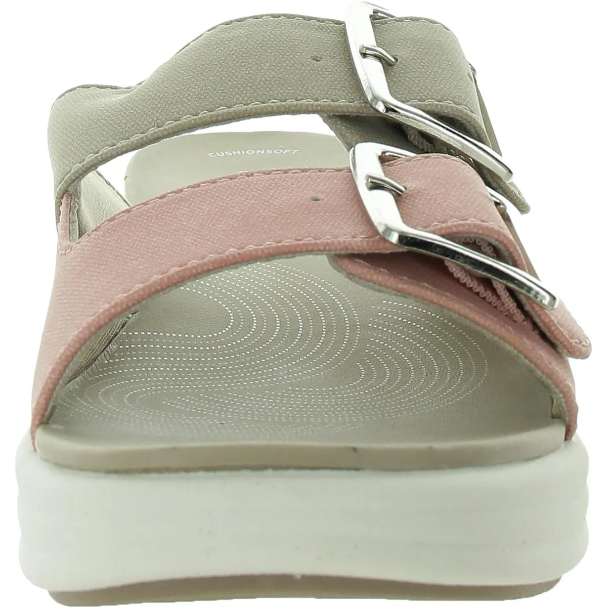 Drift Buckle Womens Cushioned Footbed Faux Leather Slide Sandals