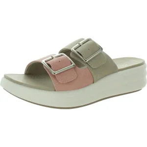 Drift Buckle Womens Cushioned Footbed Faux Leather Slide Sandals