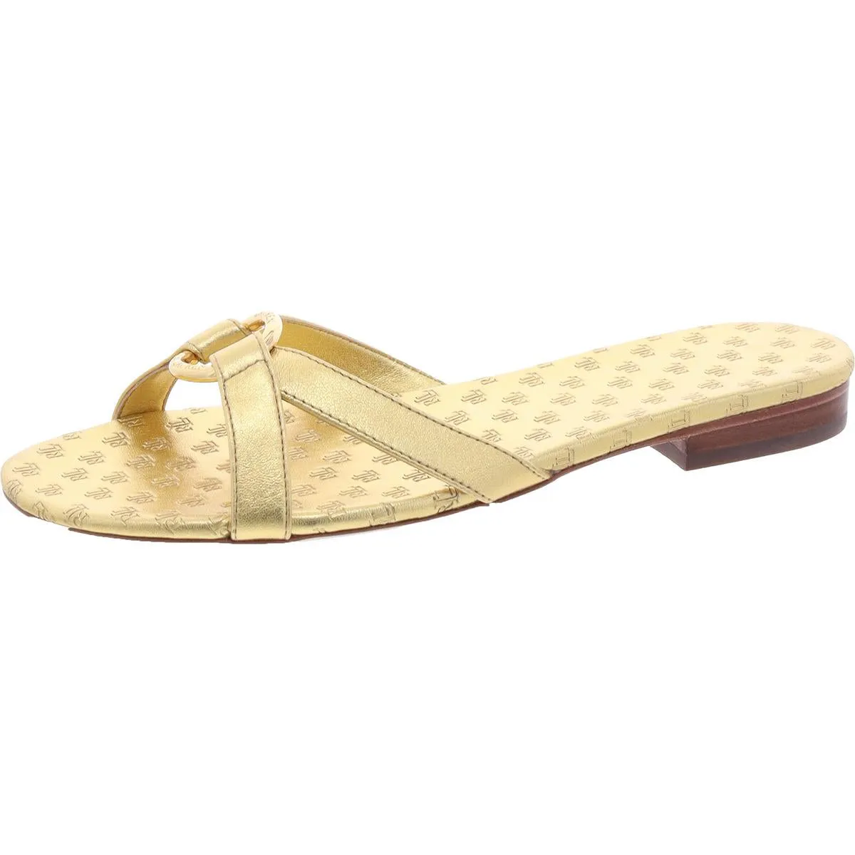 emmy Womens Embellished Leather Slide Sandals
