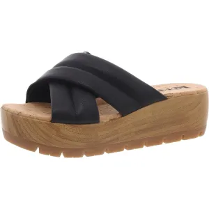 FAITHE Womens Criss-Cross Faux Leather Wedge Sandals