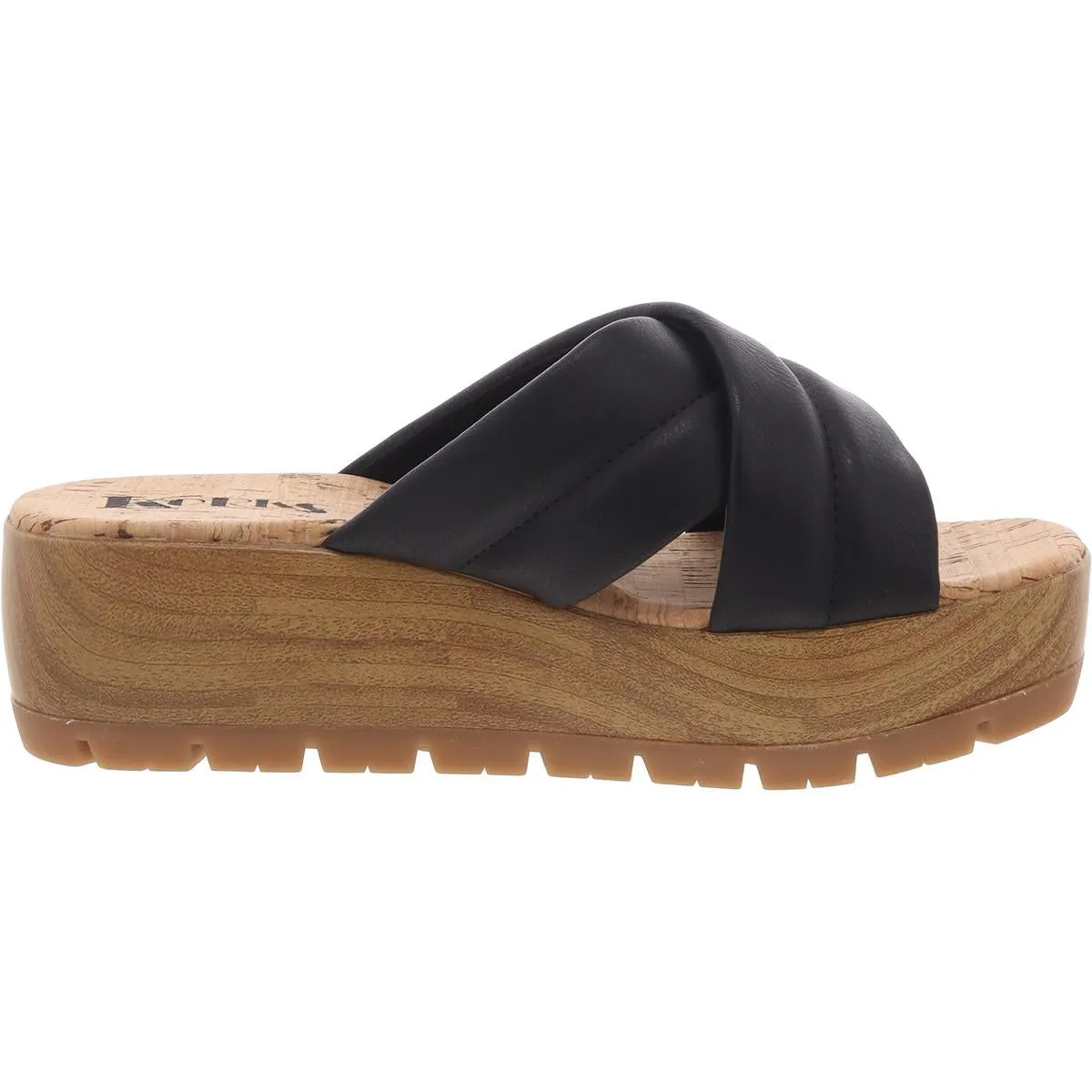 FAITHE Womens Criss-Cross Faux Leather Wedge Sandals