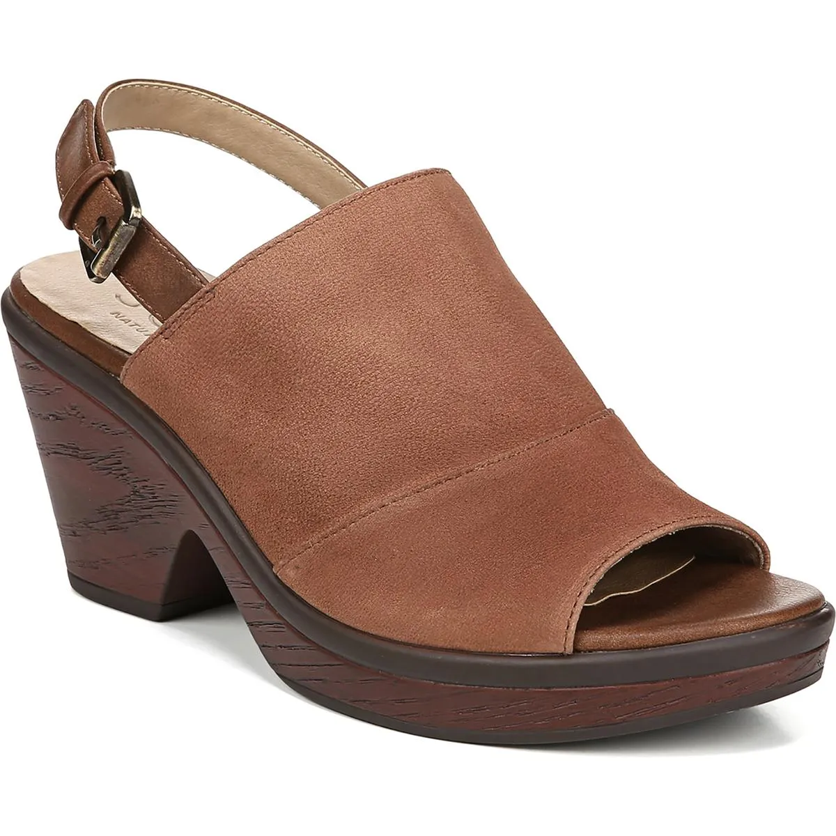 Faye Womens Leather Slingback Wedge Sandals