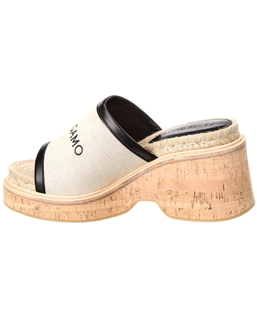 Ferragamo Sole Canvas & Leather Platform Sandal