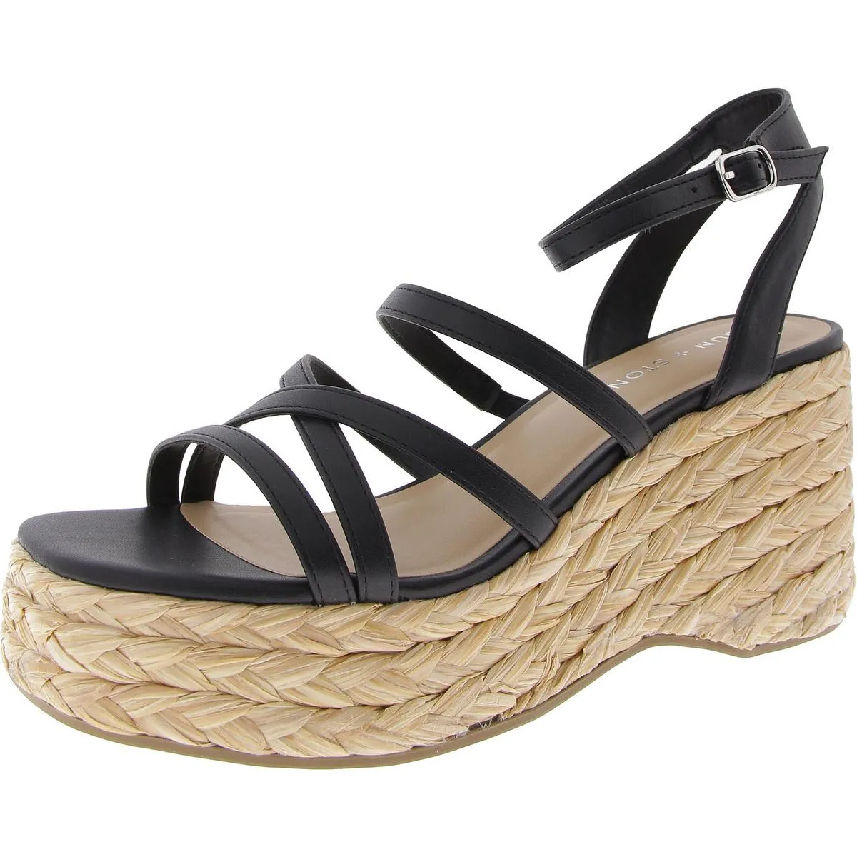 Finnickk Womens Faux Leather Strappy Wedge Sandals