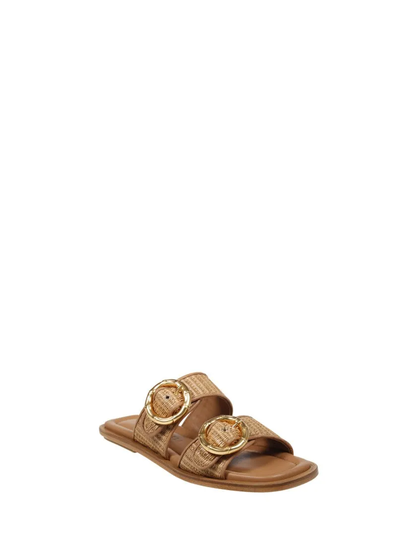 Flat Sandals With Gold Buckle Accents