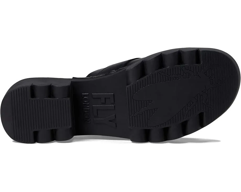 Fly London EPLE519FLY Sandals Women's US 8-8.5 Black Leather Block Heel KHD526