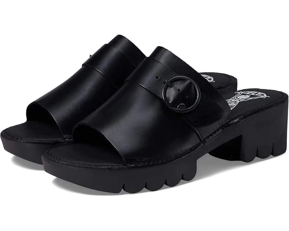 Fly London EPLE519FLY Sandals Women's US 8-8.5 Black Leather Block Heel KHD526