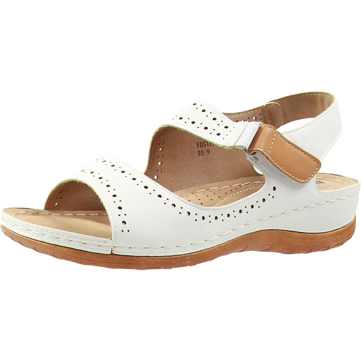 Foster Womens Faux Leather Perforated Ankle Strap
