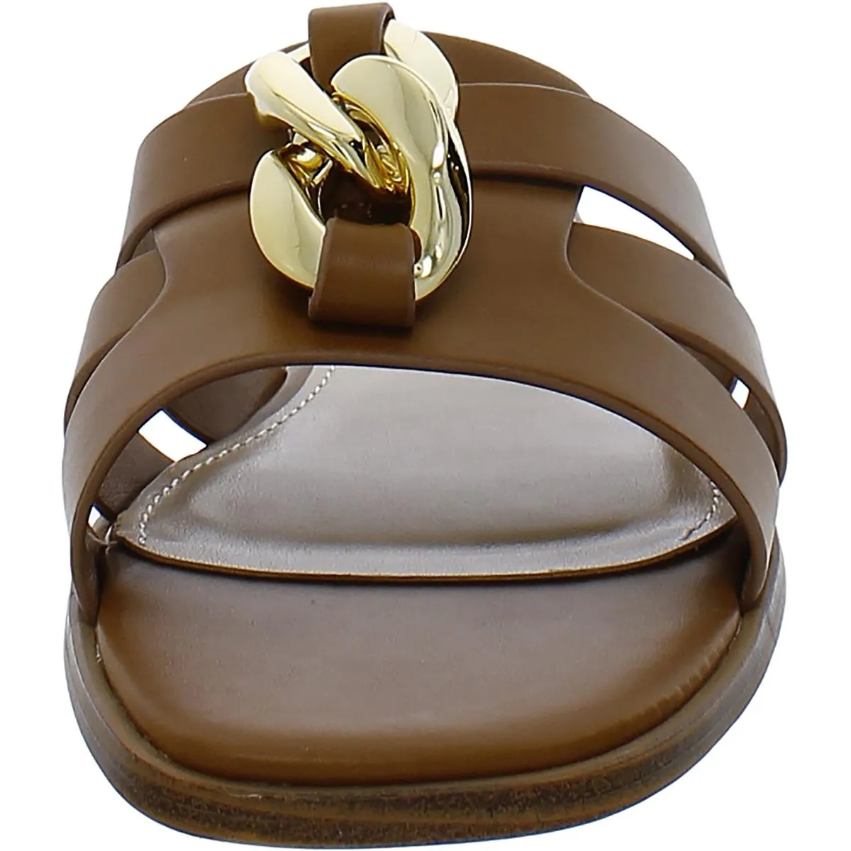 GANLEE3 Womens Leahter Leather Slide Sandals