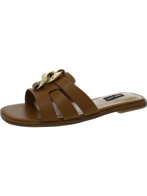 GANLEE3 Womens Leahter Leather Slide Sandals