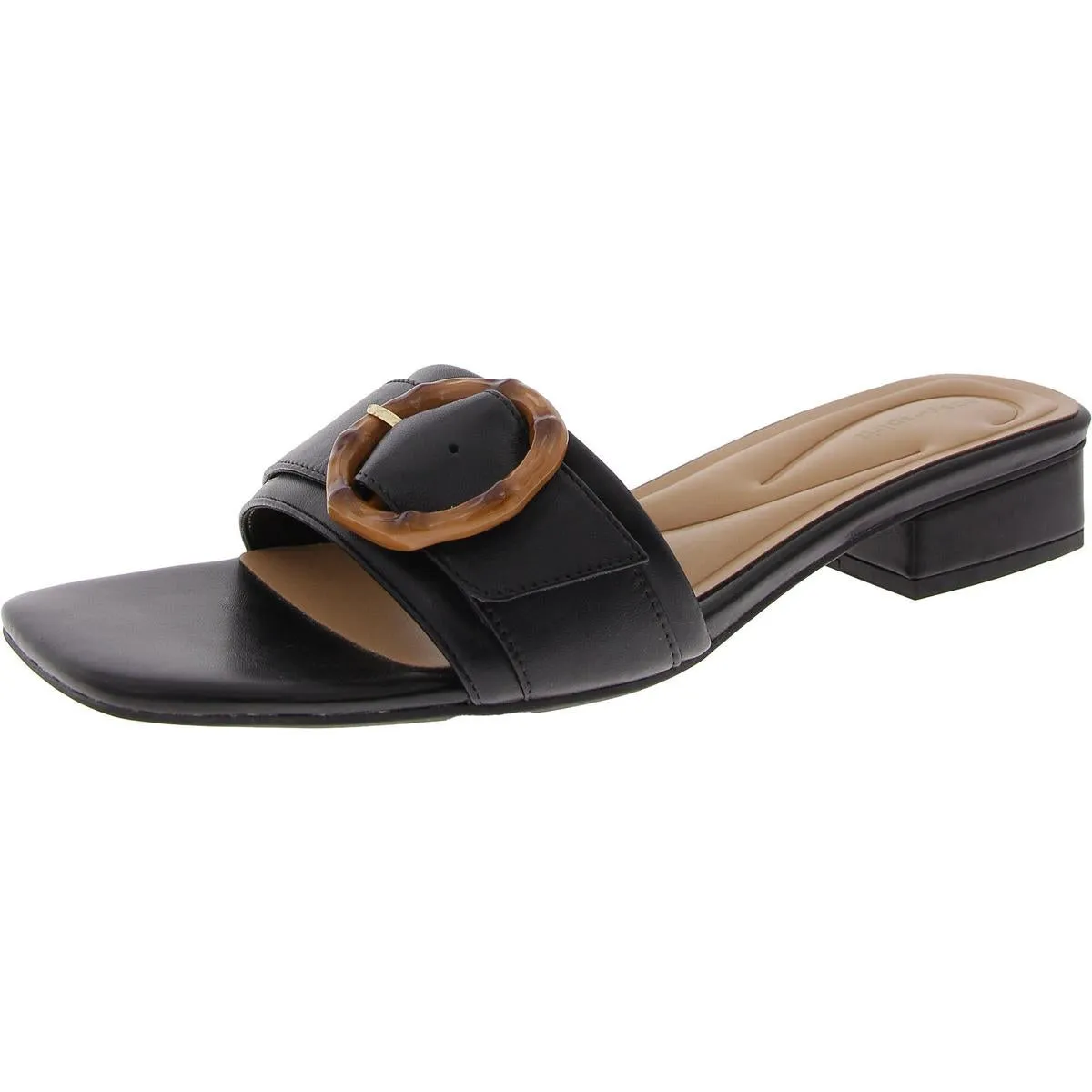 GATLIN Womens Buckle Leather Slide Sandals