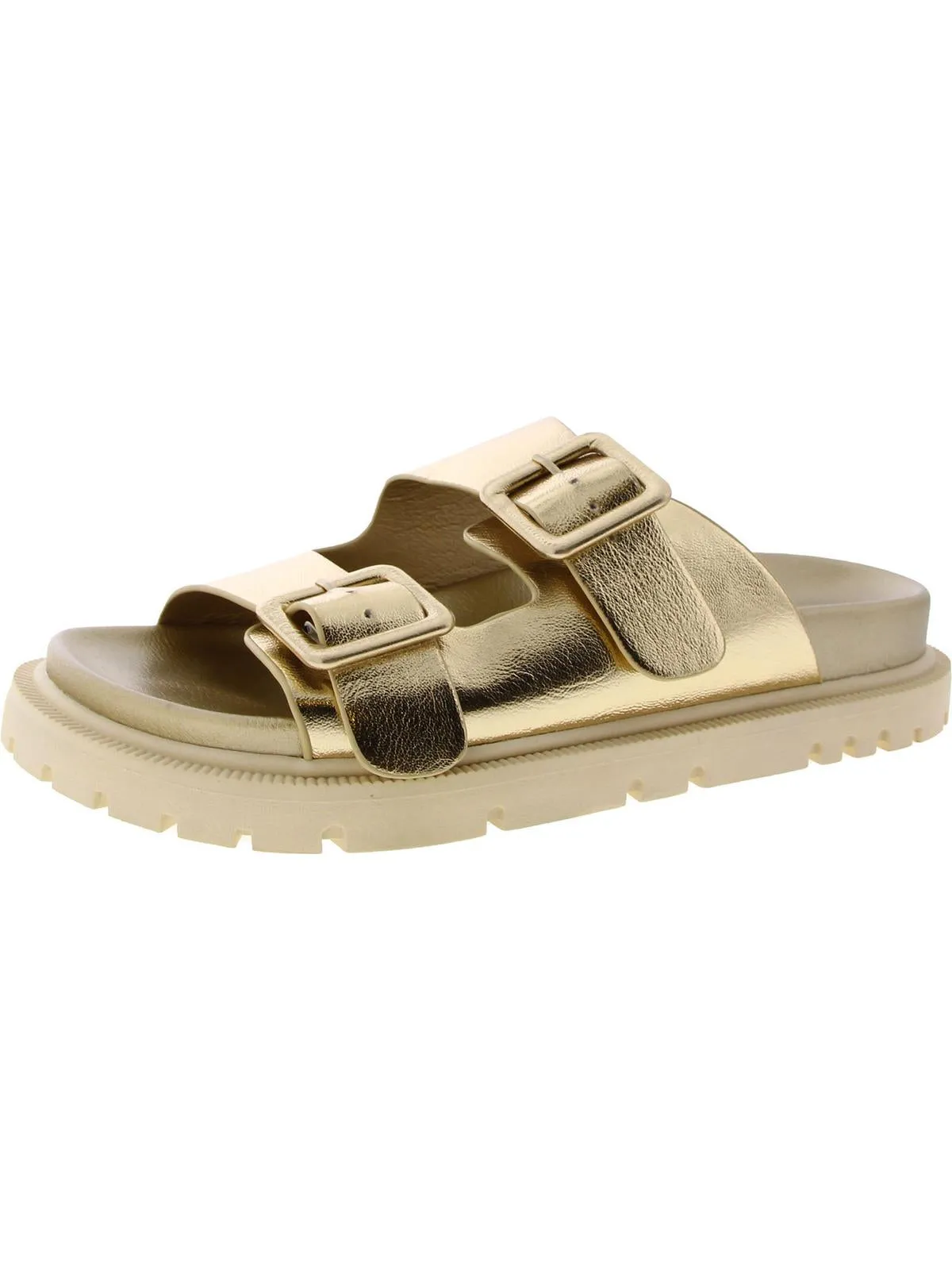 Gen Womens Faux Leather Buckle Slide Sandals