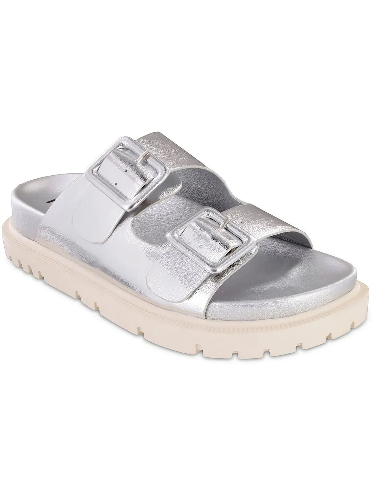 Gen Womens Faux Leather Buckle Slide Sandals