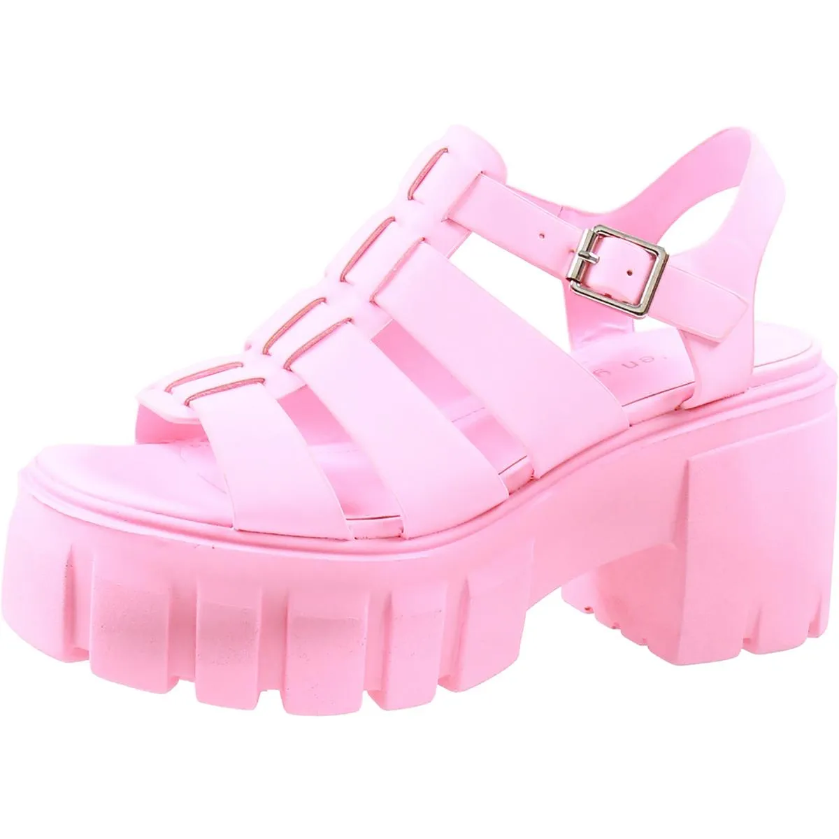 Gennesis Womens Faux Leather Lug Sole Platform Sandals