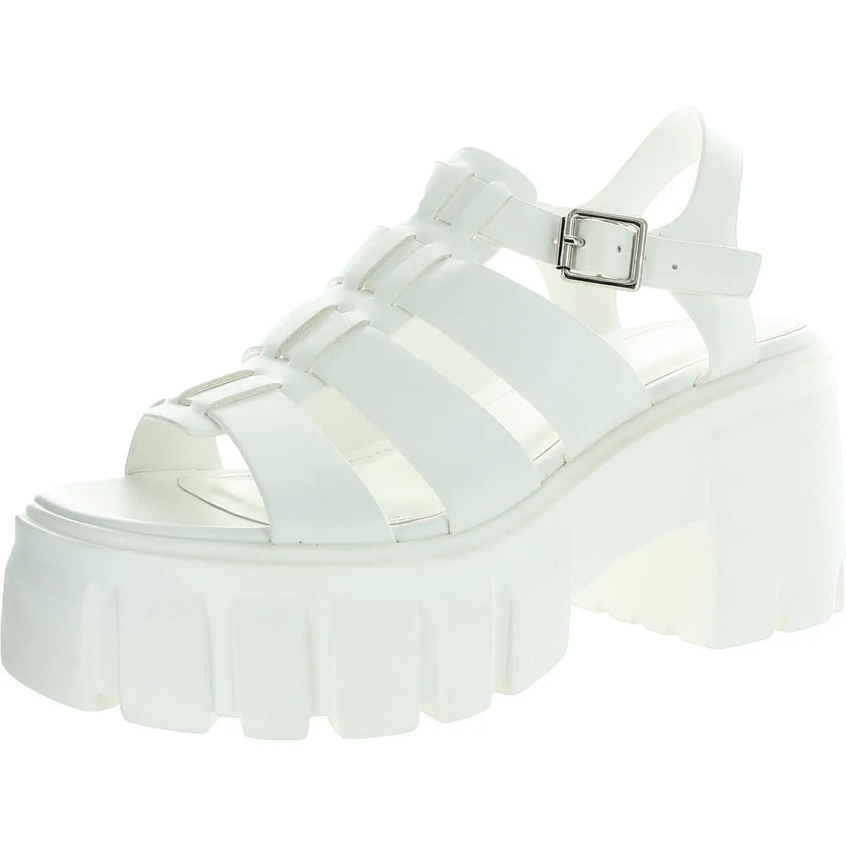 Gennesis Womens Faux Leather Lug Sole Platform Sandals