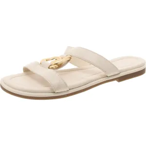 Geraldine Womens Faux Leather Chain Slide Sandals