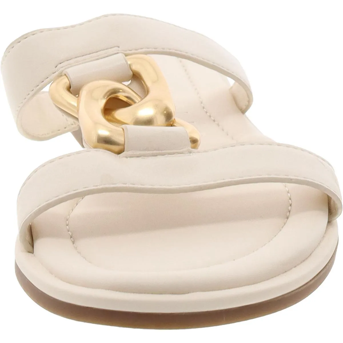 Geraldine Womens Faux Leather Chain Slide Sandals