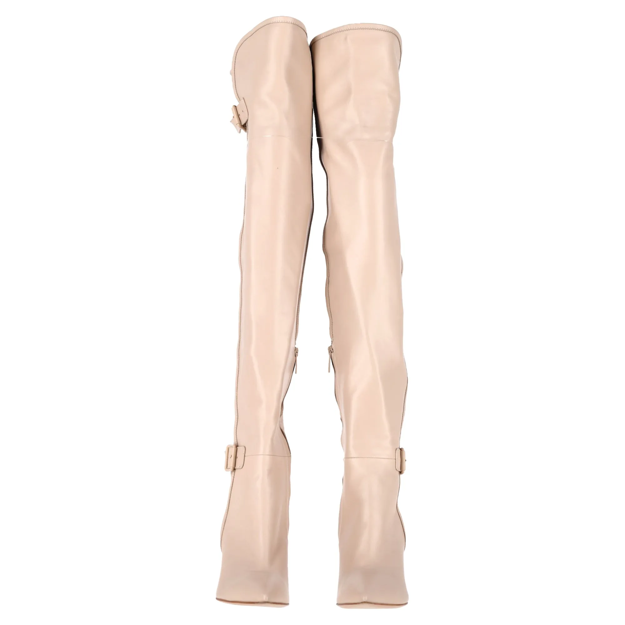 Gianvito Rossi Buckle Detail Over-The-Knee Heeled Boots in Nude Leather